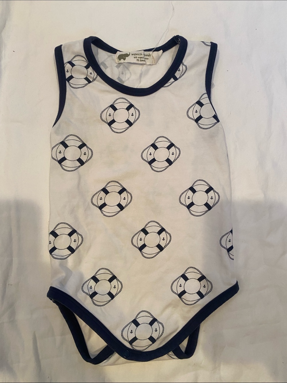 Navy Trim White Lifesaver Print Sleeveless Bodysuit